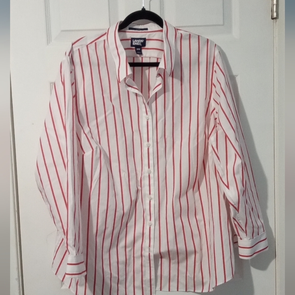 Lands' End Red and White Striped Women's Blouse